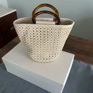 Anthropologie Cream Woven Tote with Tortoiseshell Handles